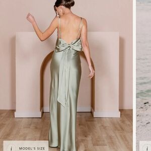 Revelry steph satin dress, silver sage, size 8 petite length (41 in waist-hem)